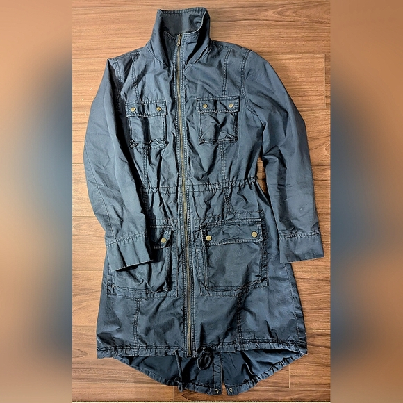 Medium Long Utility Jacket 100% Cotton, Dusky Blue - Picture 1 of 8